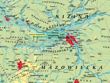 Mapa fizyczna Polski z elementami ekologii